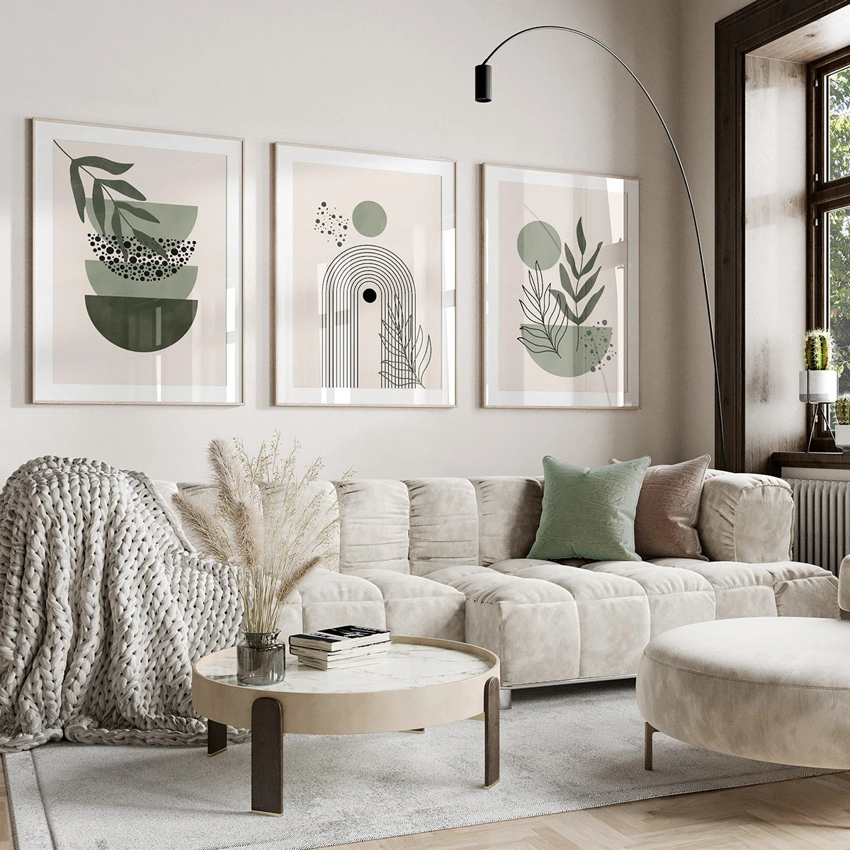 Bohemian Sage Green Geometric Canvas
