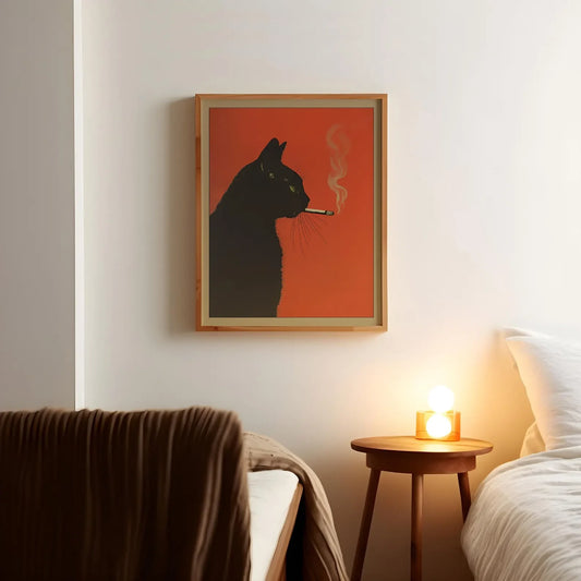 Smoking Black Cat Vintage Poster