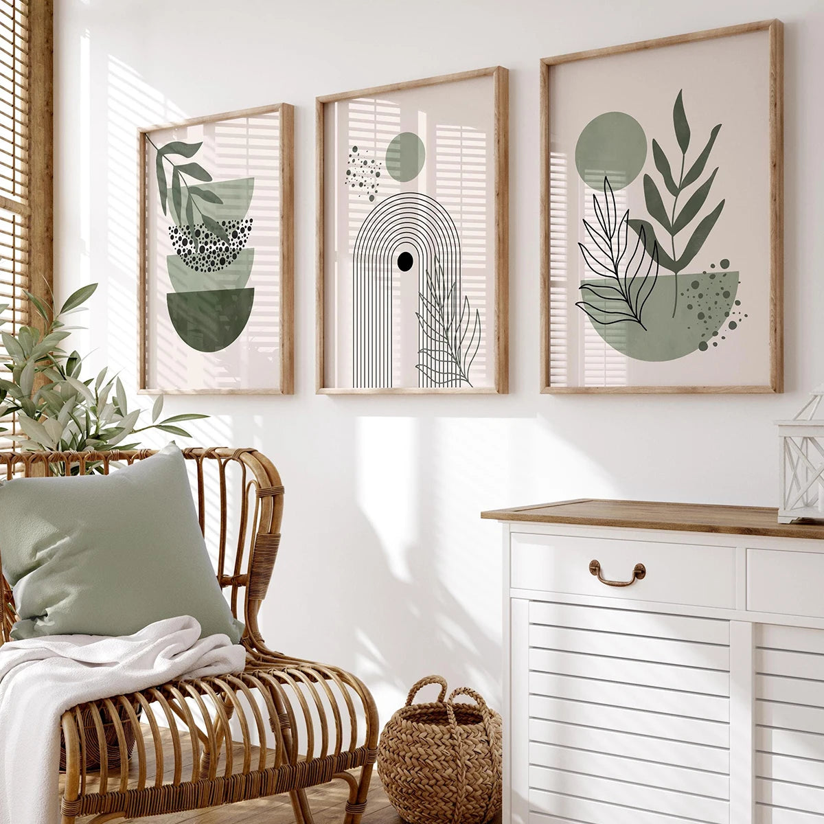 Bohemian Sage Green Geometric Canvas